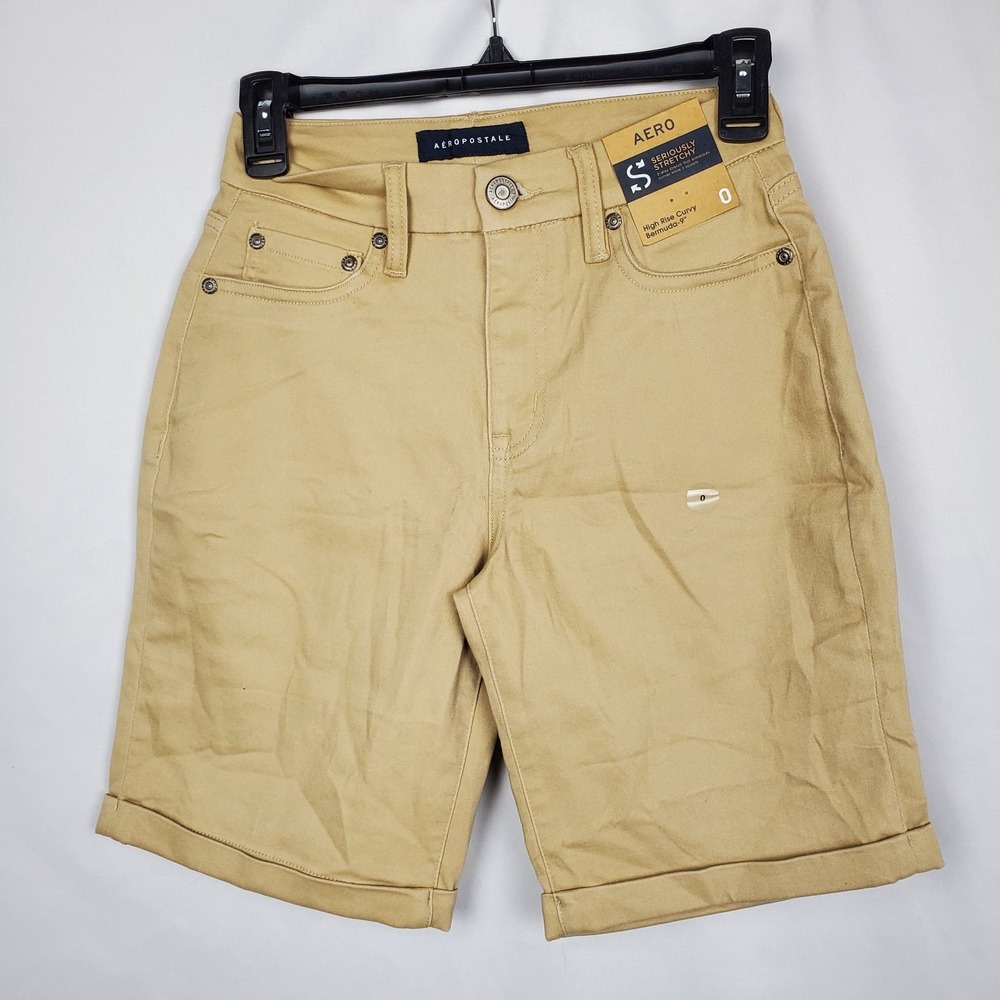 Aeropostale Khaki High Rise Seriously Stretchy Curvy Bermuda Short‎ NWT Size 0